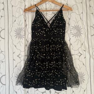 Lulus Celestial Gold Star Tulle Mini Dress Small ✨